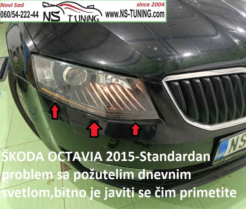 octavia skoda 2014 2015 2016  pozuteo led dnevno traka xenon far reparacija servis farova novi sad ns tuning